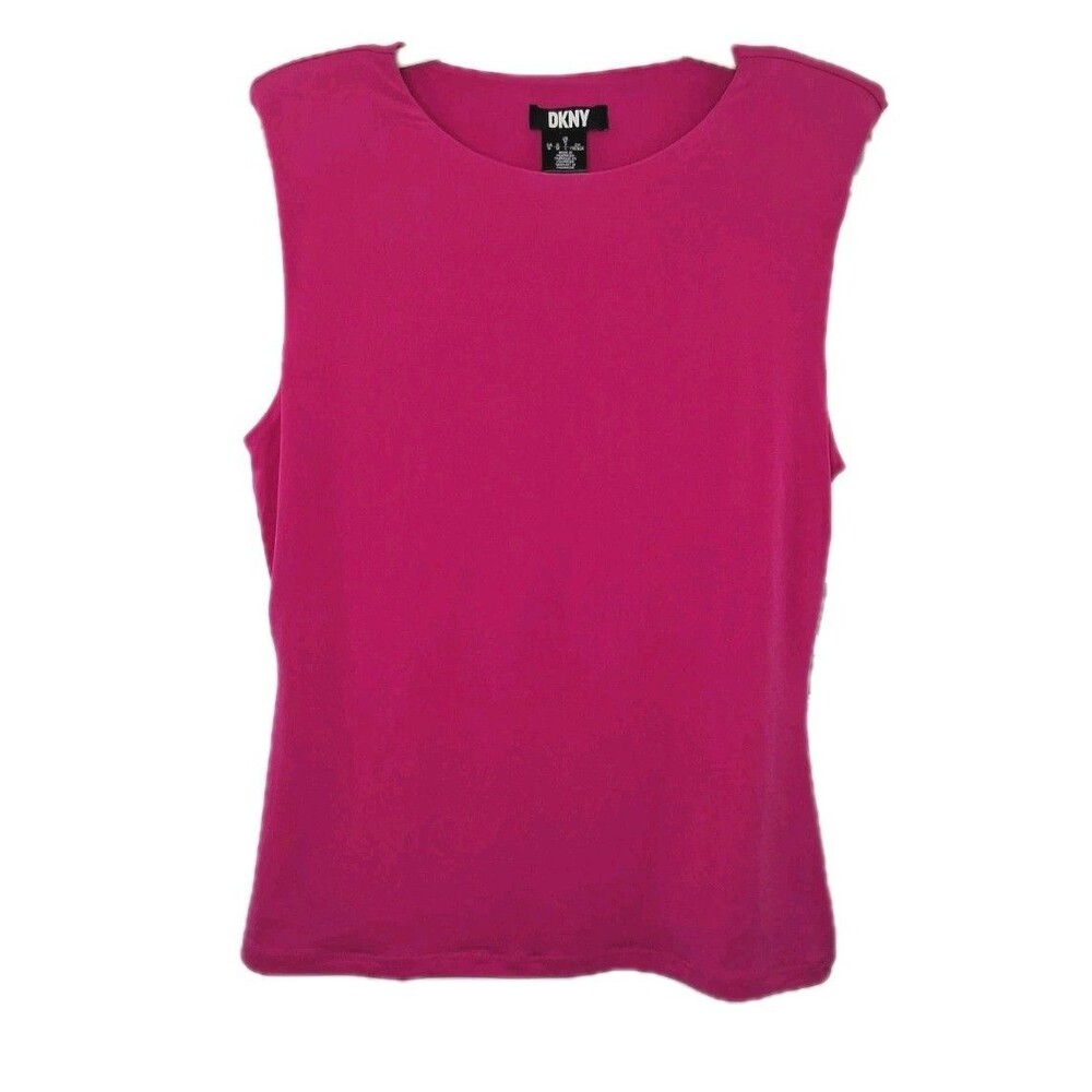 DKNY Crew Neck Shoulder Pads Pink Tank Top Size M Office Business Workwear